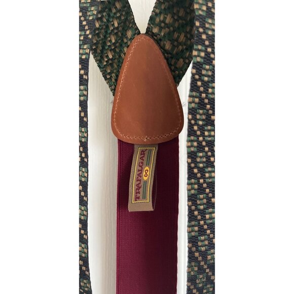 Vintage Trafalgar Silk Button End Braces Suspenders Green Beige Black Abstract P - Picture 2 of 7